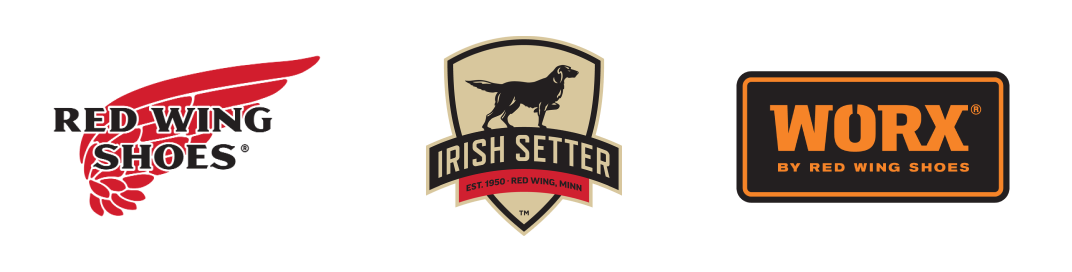 Logos for Red Wing, Irish Setter, and WORX